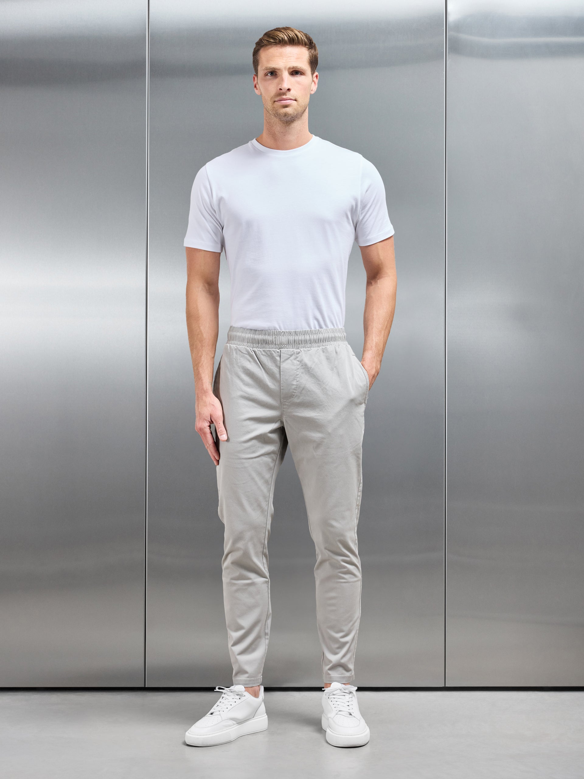 Tailored Drawstring Chino Trouser in Stone