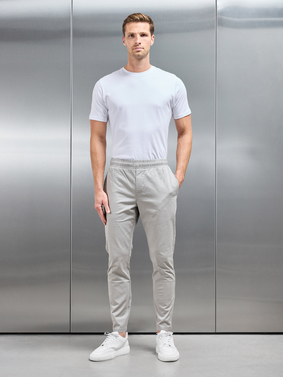 Tailored Drawstring Chino Trouser in Stone