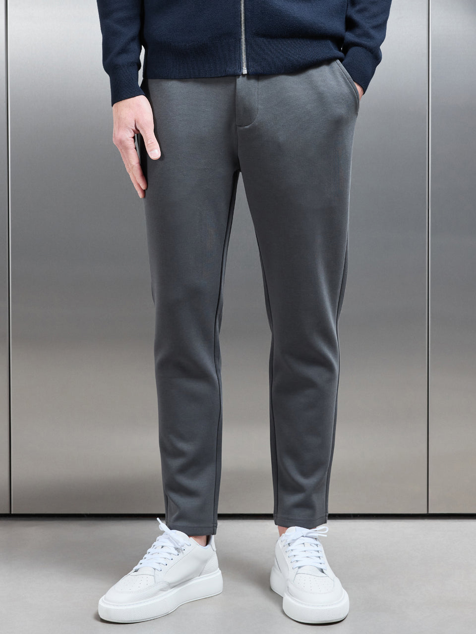 Tailored Interlock Chino Trouser in Grey