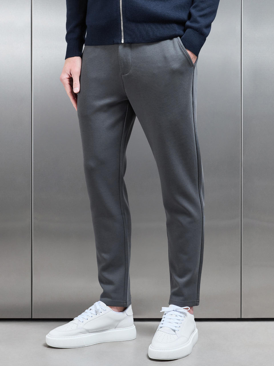 Tailored Interlock Chino Trouser in Grey