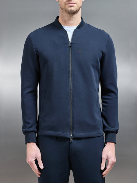 Tailored Interlock Bomber Jacket in Navy