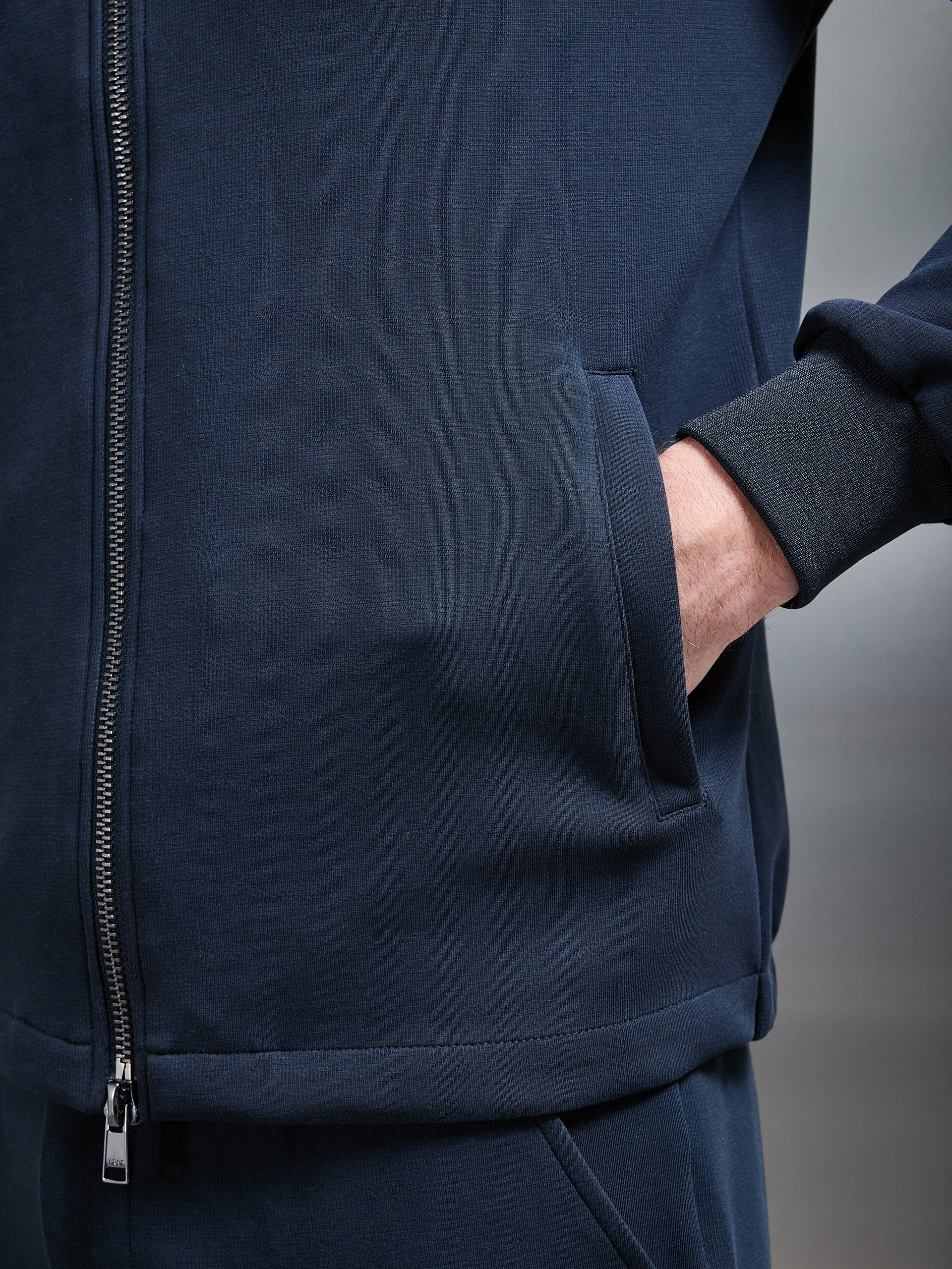 Tailored Interlock Bomber Jacket in Navy