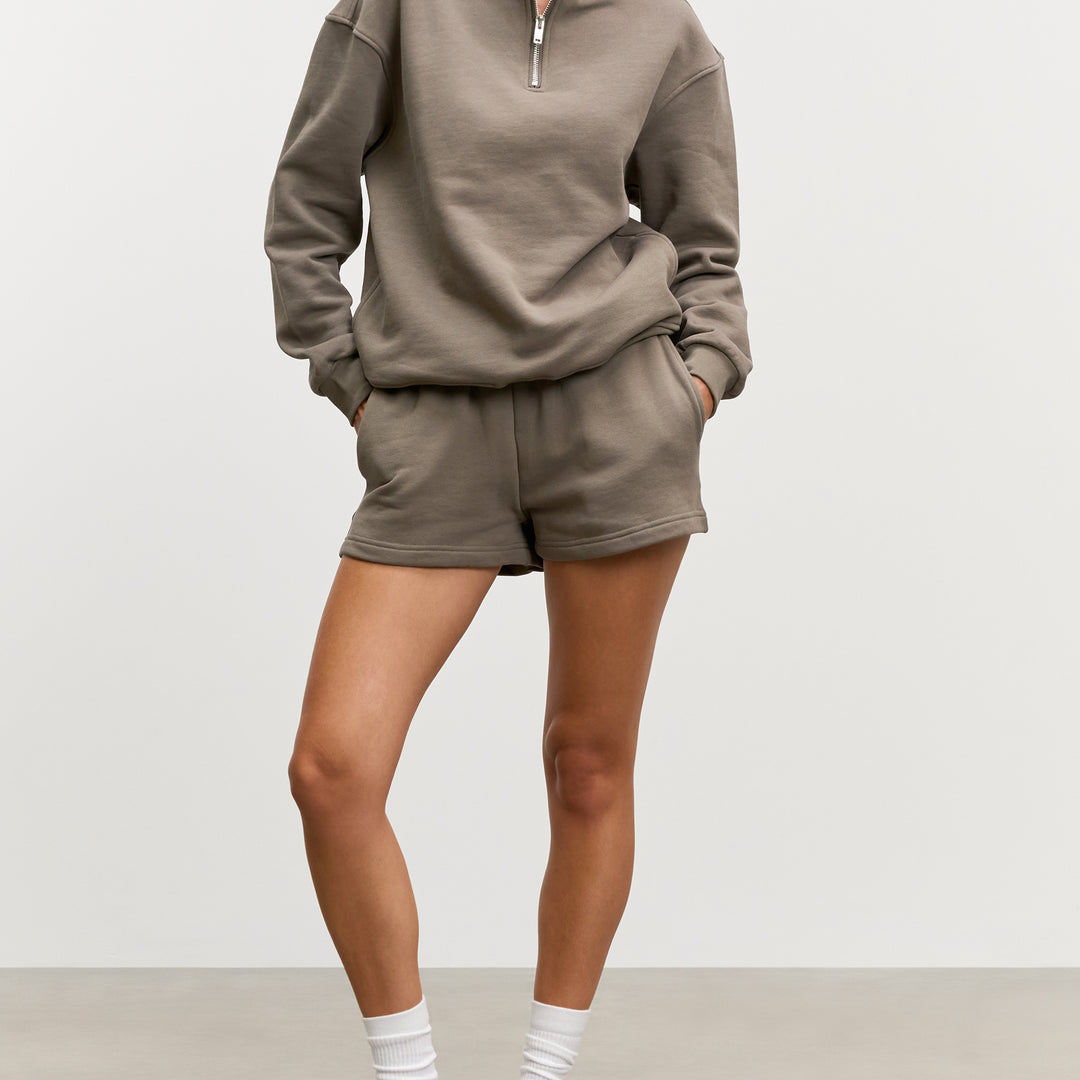 Womens Relaxed Jersey Funnel Neck in Taupe