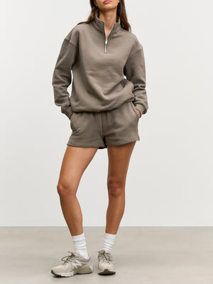 Womens Relaxed Jersey Funnel Neck in Taupe