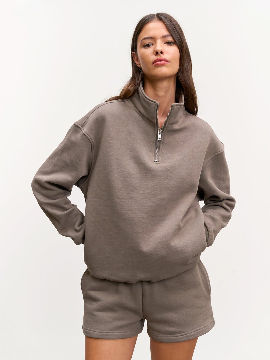 Womens Relaxed Jersey Funnel Neck in Taupe