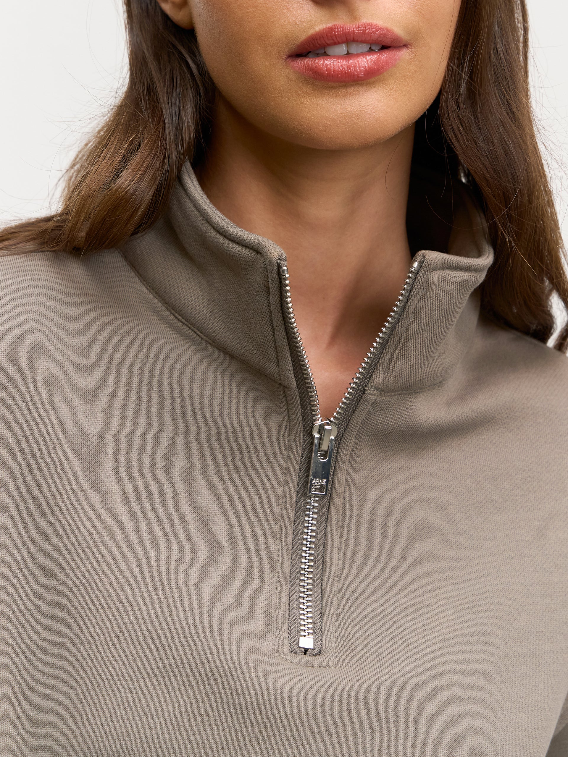 Womens Relaxed Jersey Funnel Neck in Taupe