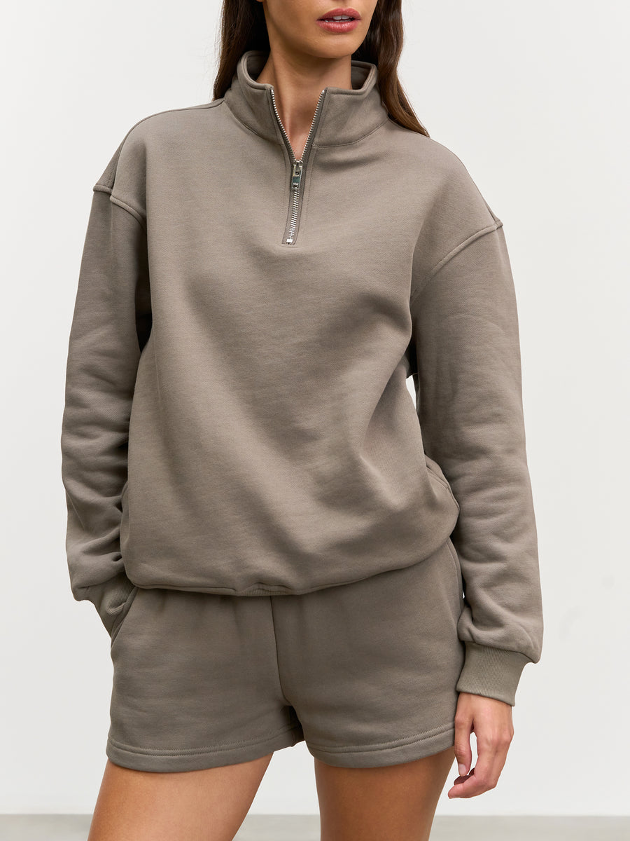 Womens Relaxed Jersey Funnel Neck in Taupe