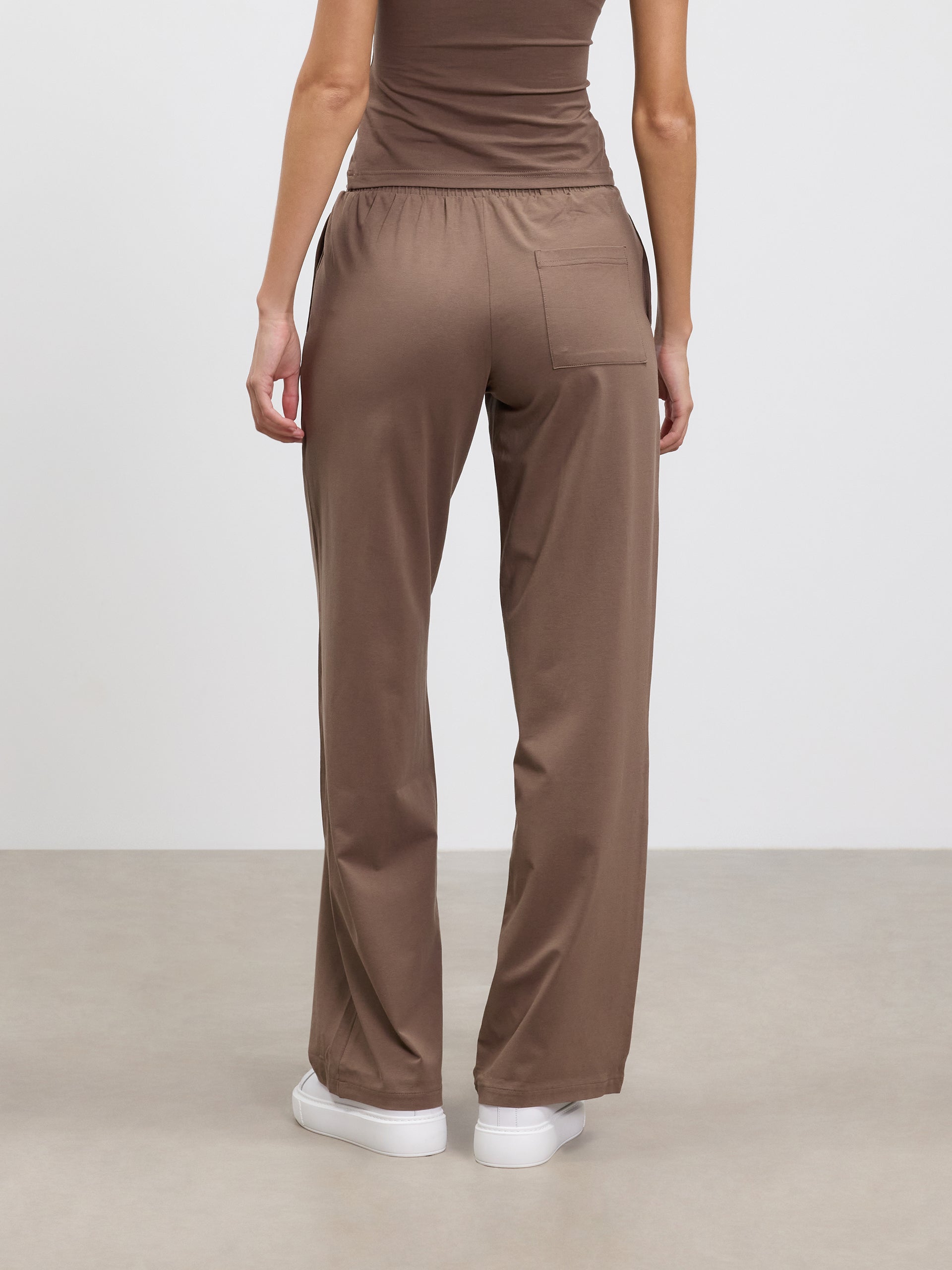 Womens Cotton Modal Wide Leg Pull On Trouser in Taupe