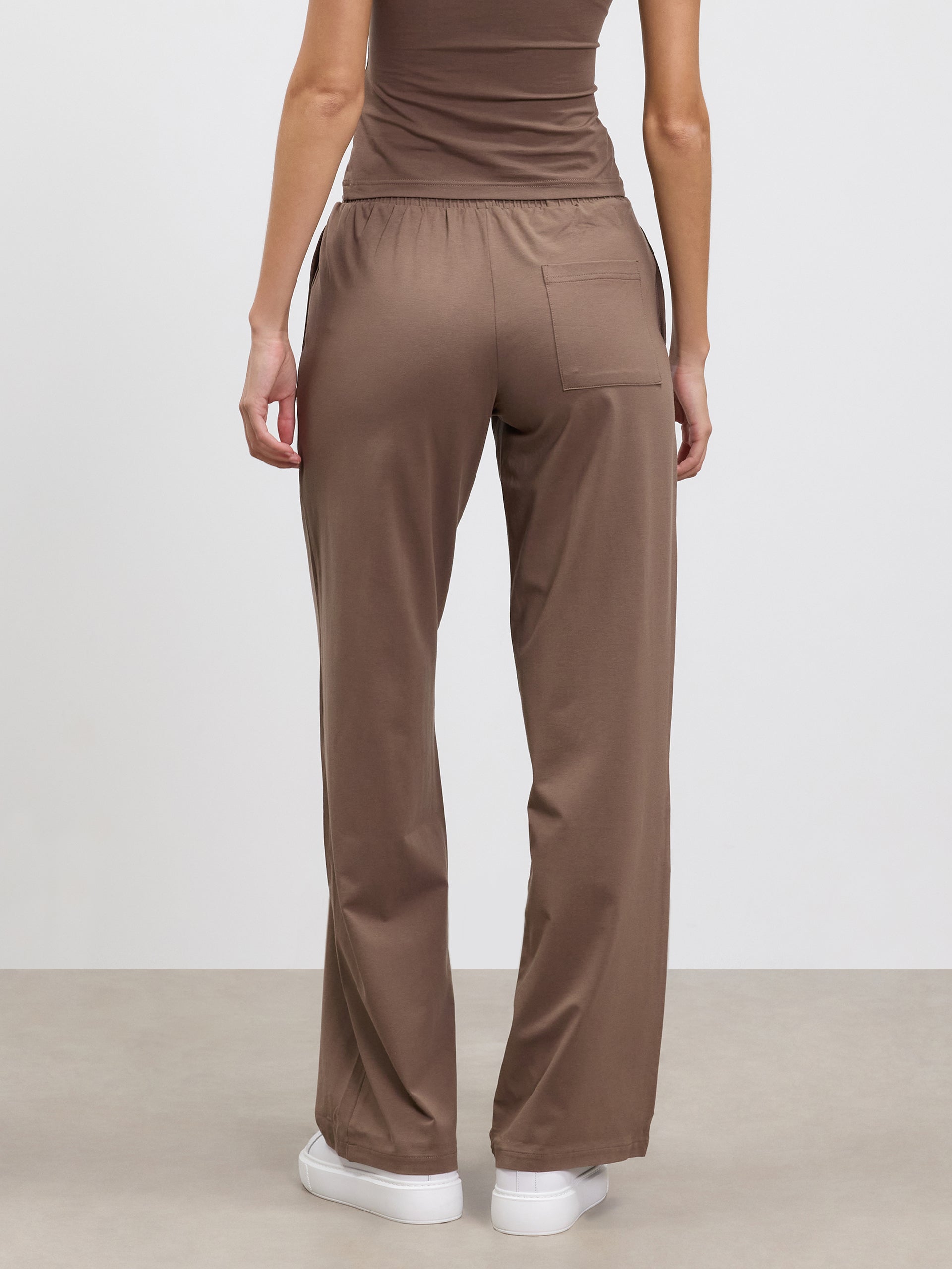 Womens Cotton Modal Wide Leg Pull On Trouser in Taupe