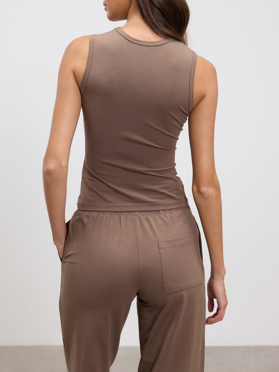 Womens Cotton Modal Round Neck Vest in Taupe