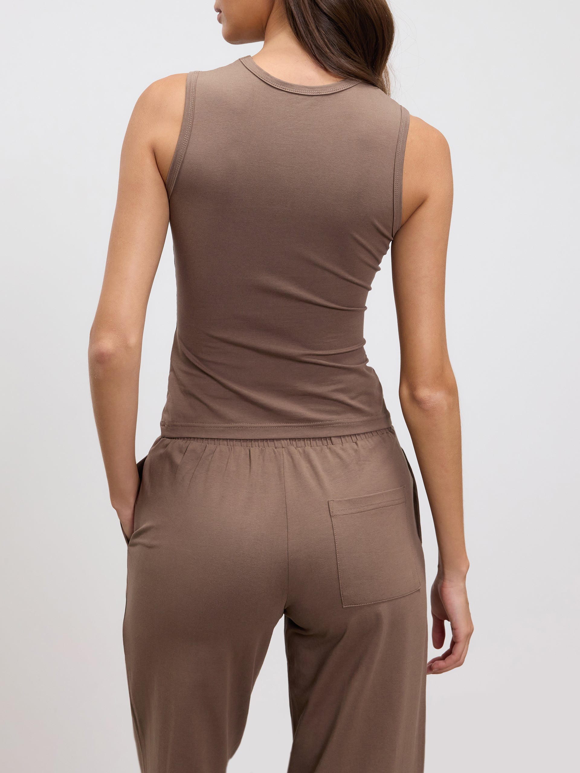 Womens Cotton Modal Round Neck Vest in Taupe