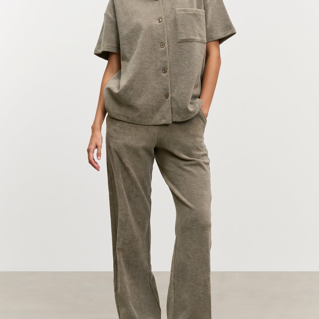 Womens Towelling Trouser in Taupe