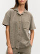 Womens Towelling Revere Collar Shirt in Taupe