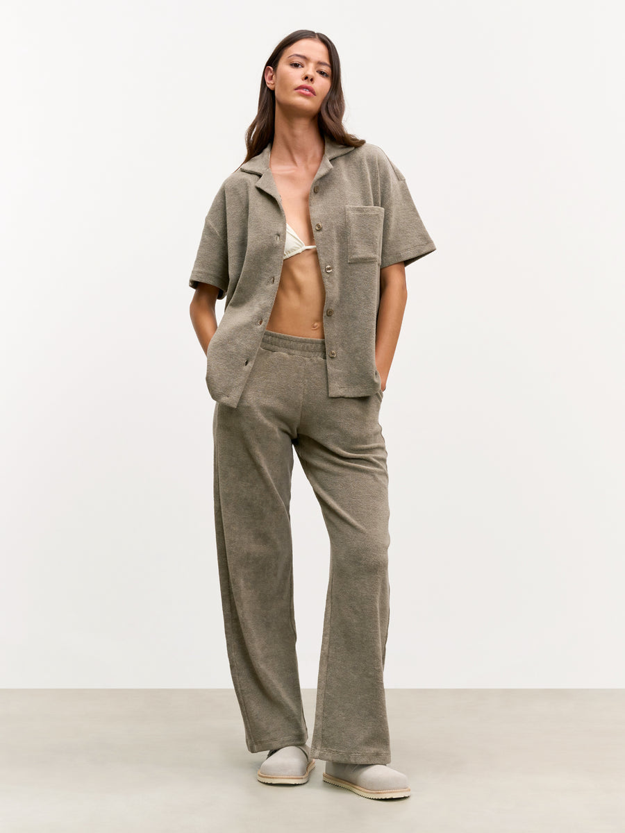 Womens Towelling Trouser in Taupe