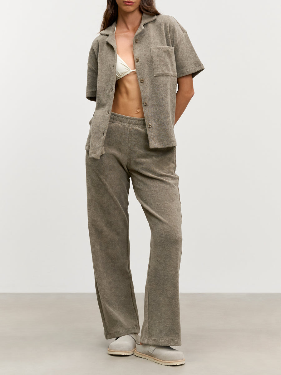 Womens Towelling Trouser in Taupe