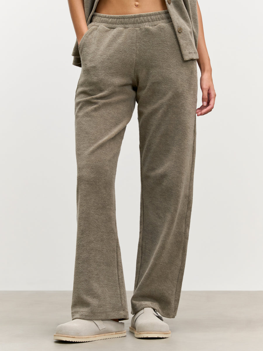 Womens Towelling Trouser in Taupe