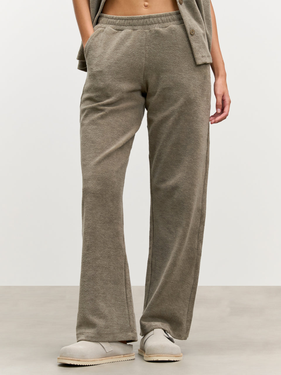 Womens Towelling Trouser in Taupe