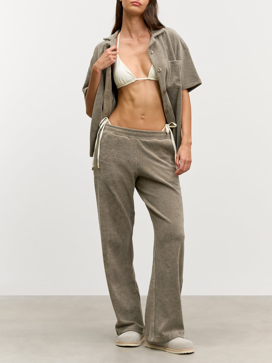 Womens Towelling Trouser in Taupe