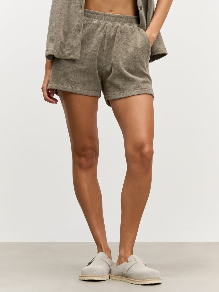 Womens Towelling Short in Taupe