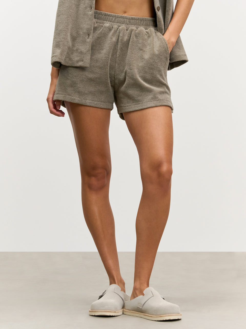 Womens Towelling Short in Taupe