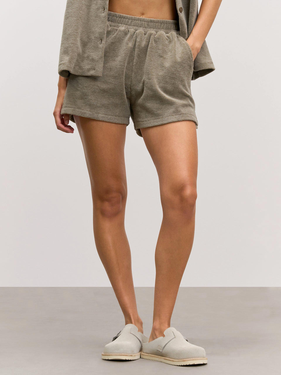 Womens Towelling Short in Taupe