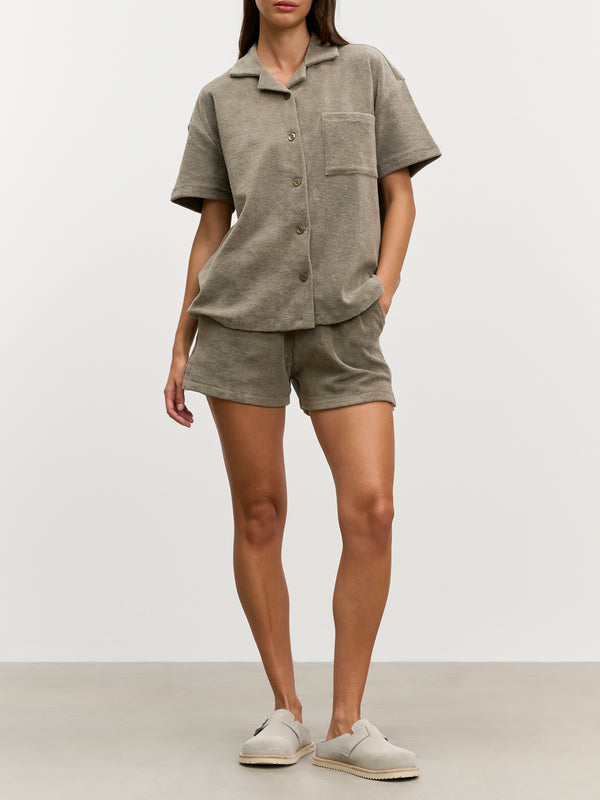 Womens Towelling Short in Taupe