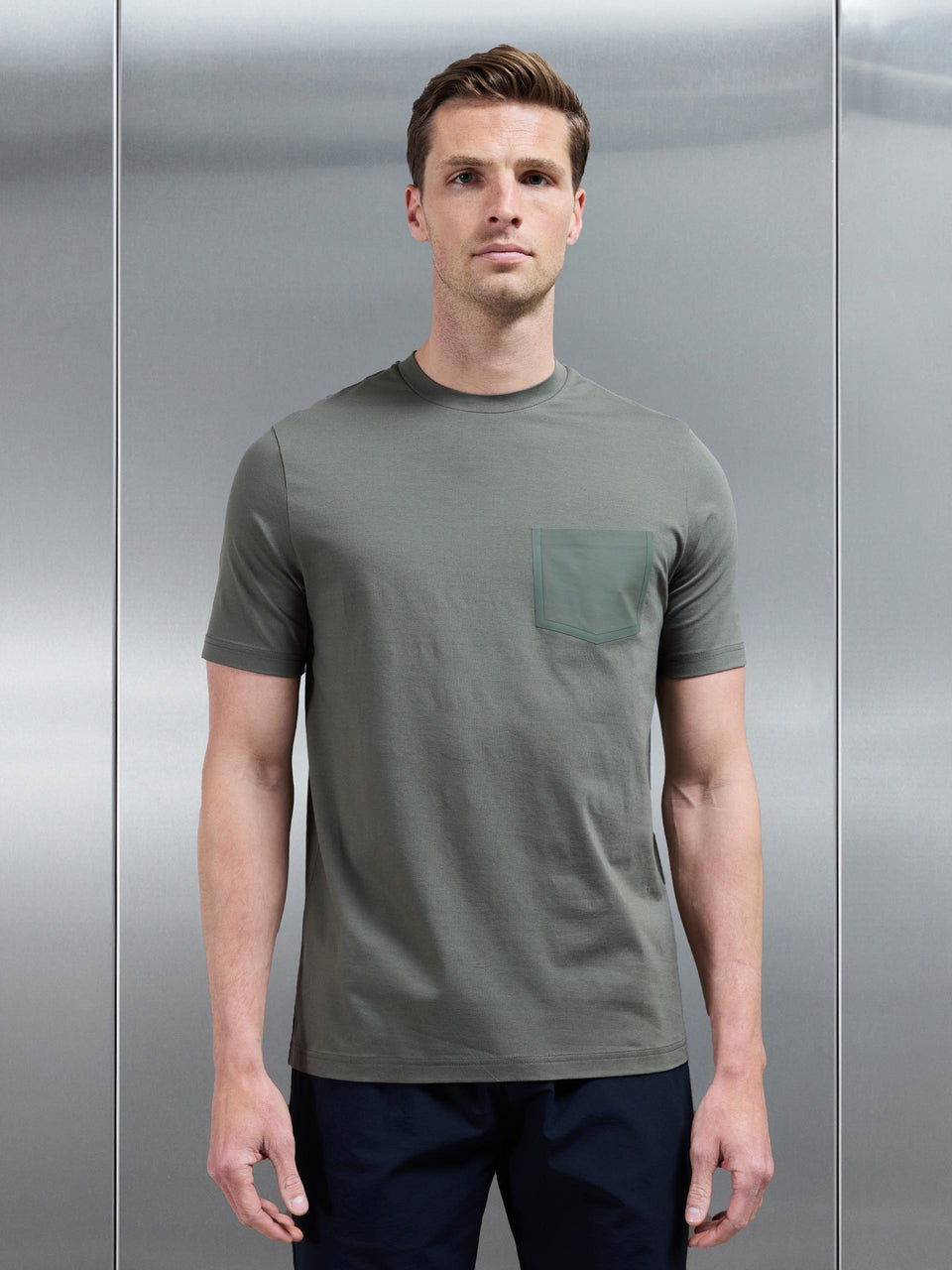 Technical Cotton Stretch Pocket T-Shirt in Sage