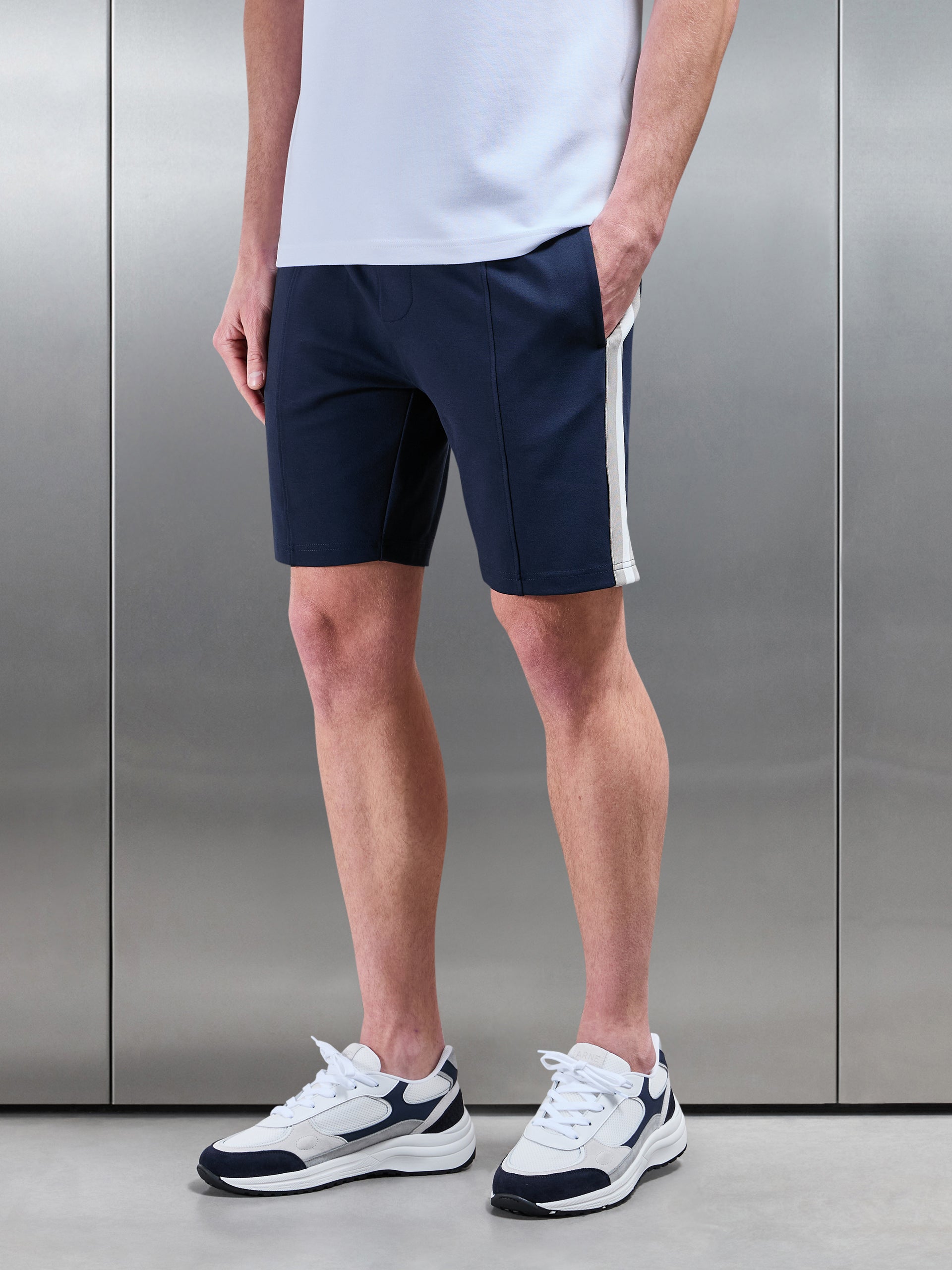 Technical Jersey Side Stripe Short in Navy