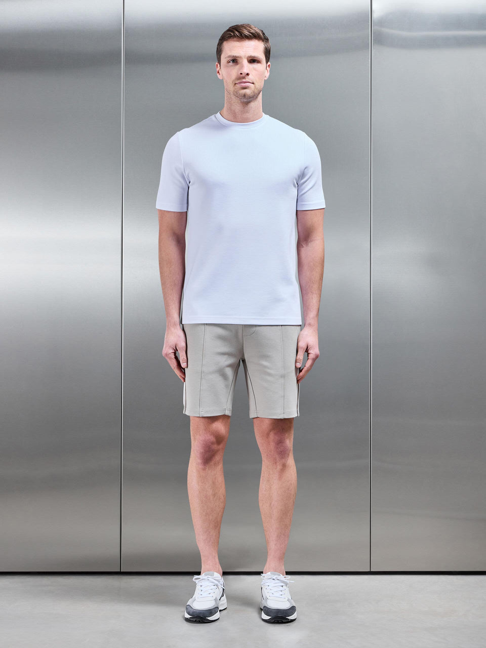 Technical Jersey Side Stripe Short in Stone