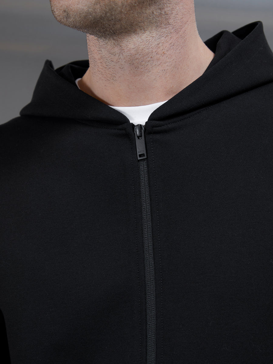 Technical Jersey Zip Through Hoodie in Black