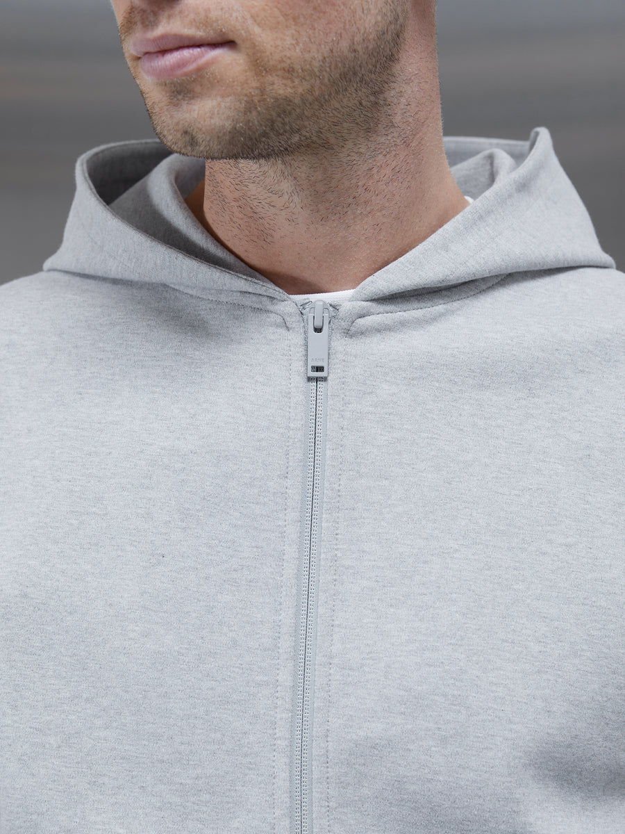 Technical Jersey Zip Through Hoodie in Marl Grey