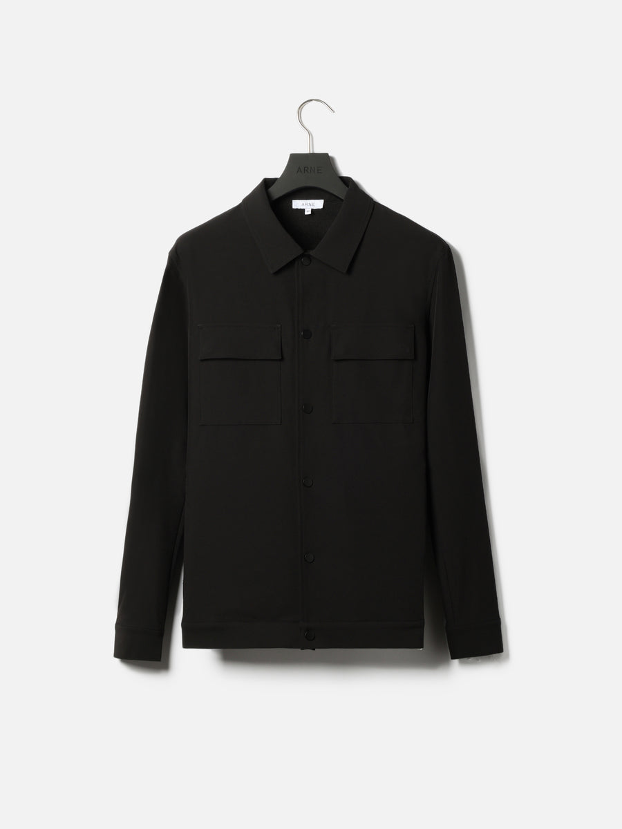 Technical Mid Weight Popper Overshirt in Black