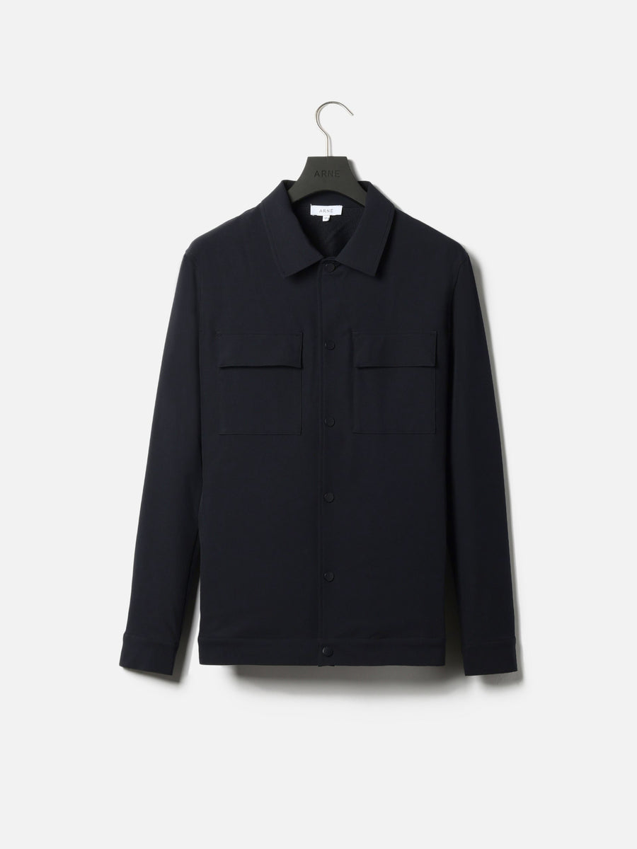 Technical Mid Weight Popper Overshirt in Navy