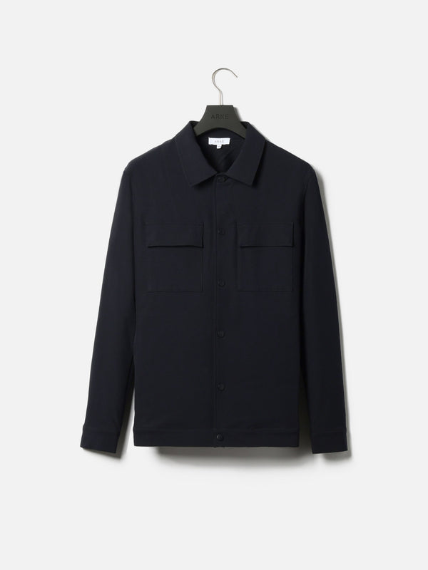 Technical Mid Weight Popper Overshirt in Navy