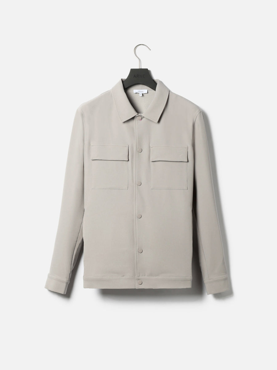 Technical Mid Weight Popper Overshirt in Stone