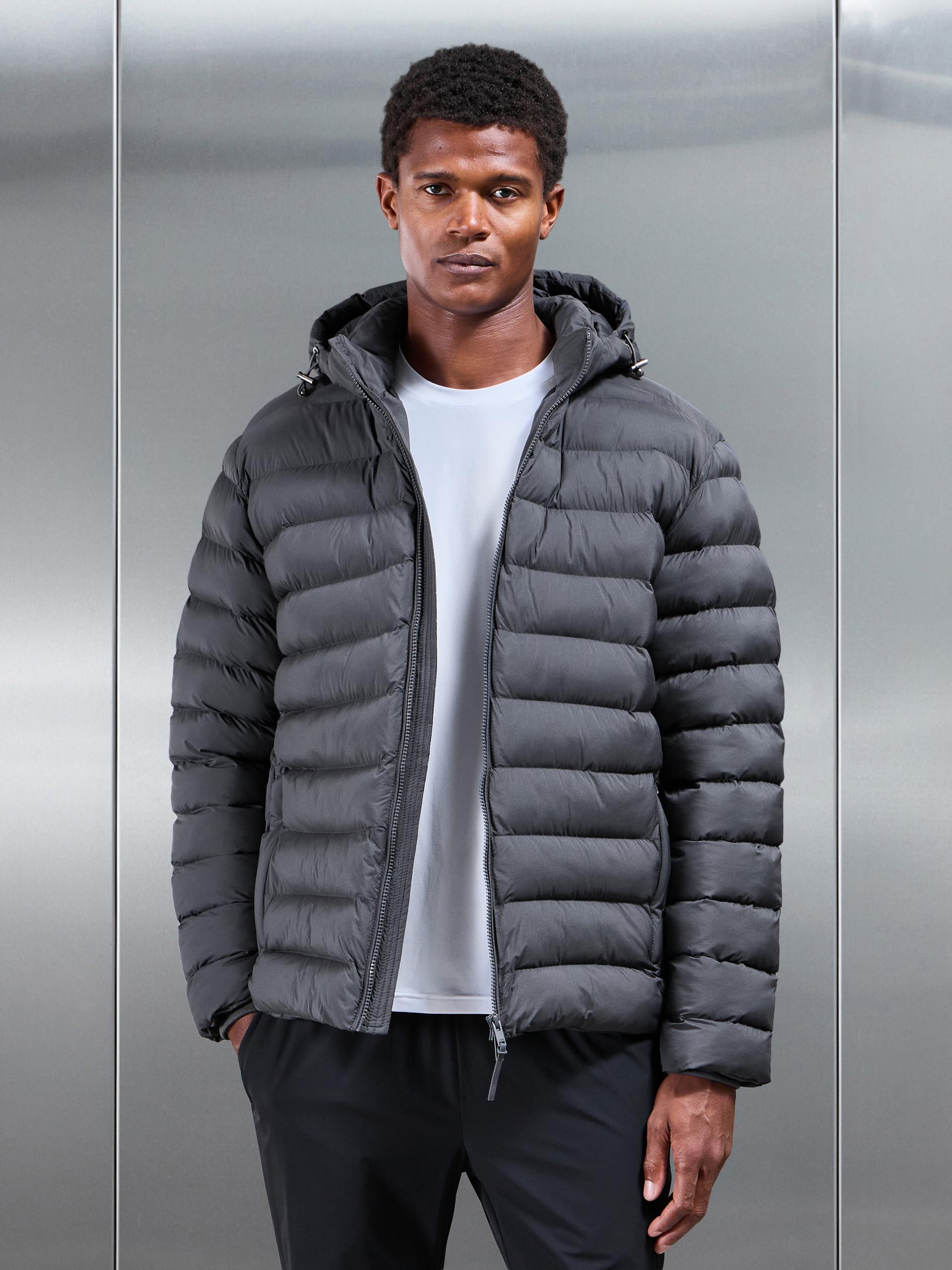 Technical Short Puffer Jacket in Grey