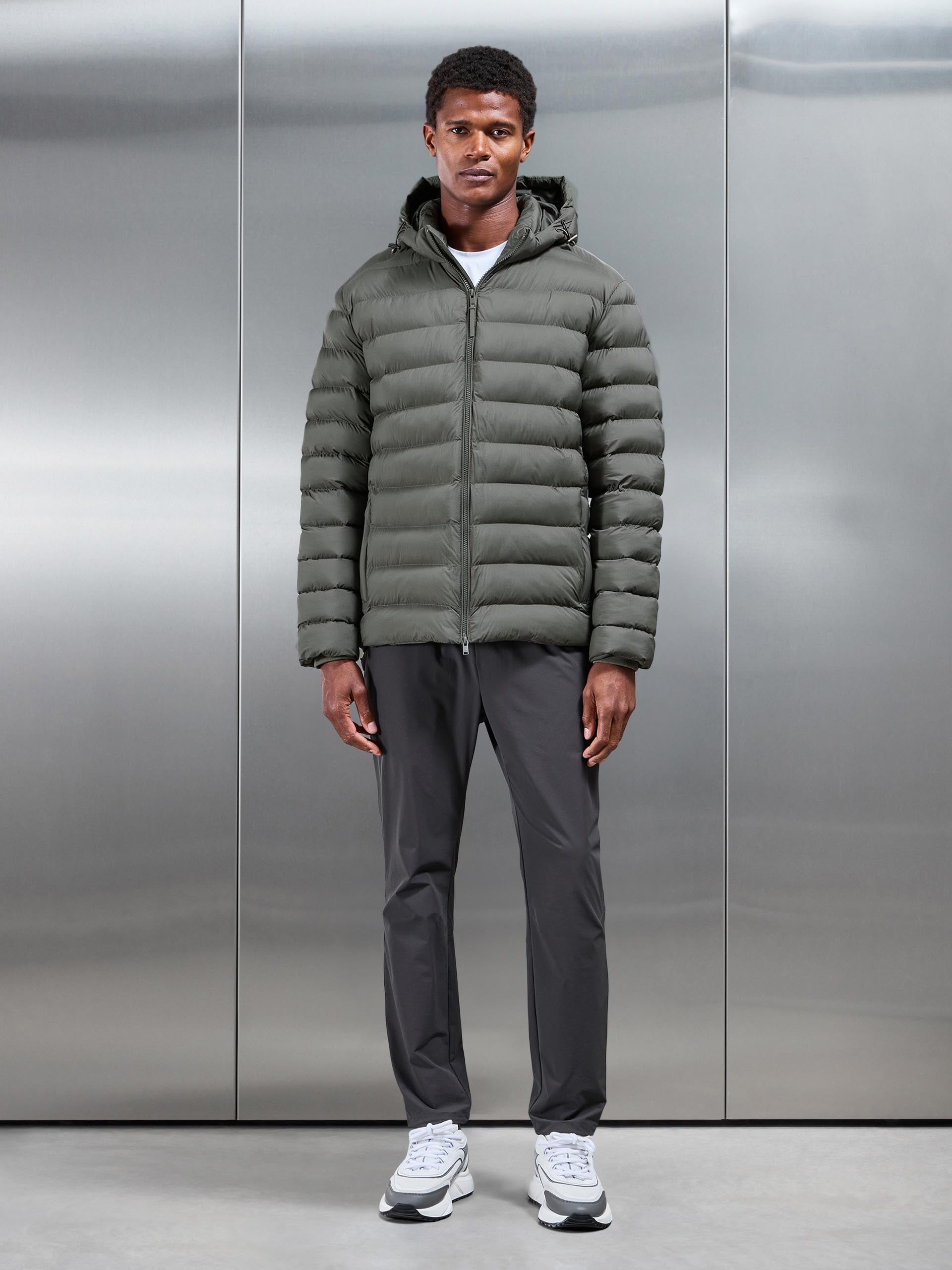 Technical Short Puffer Jacket in Olive