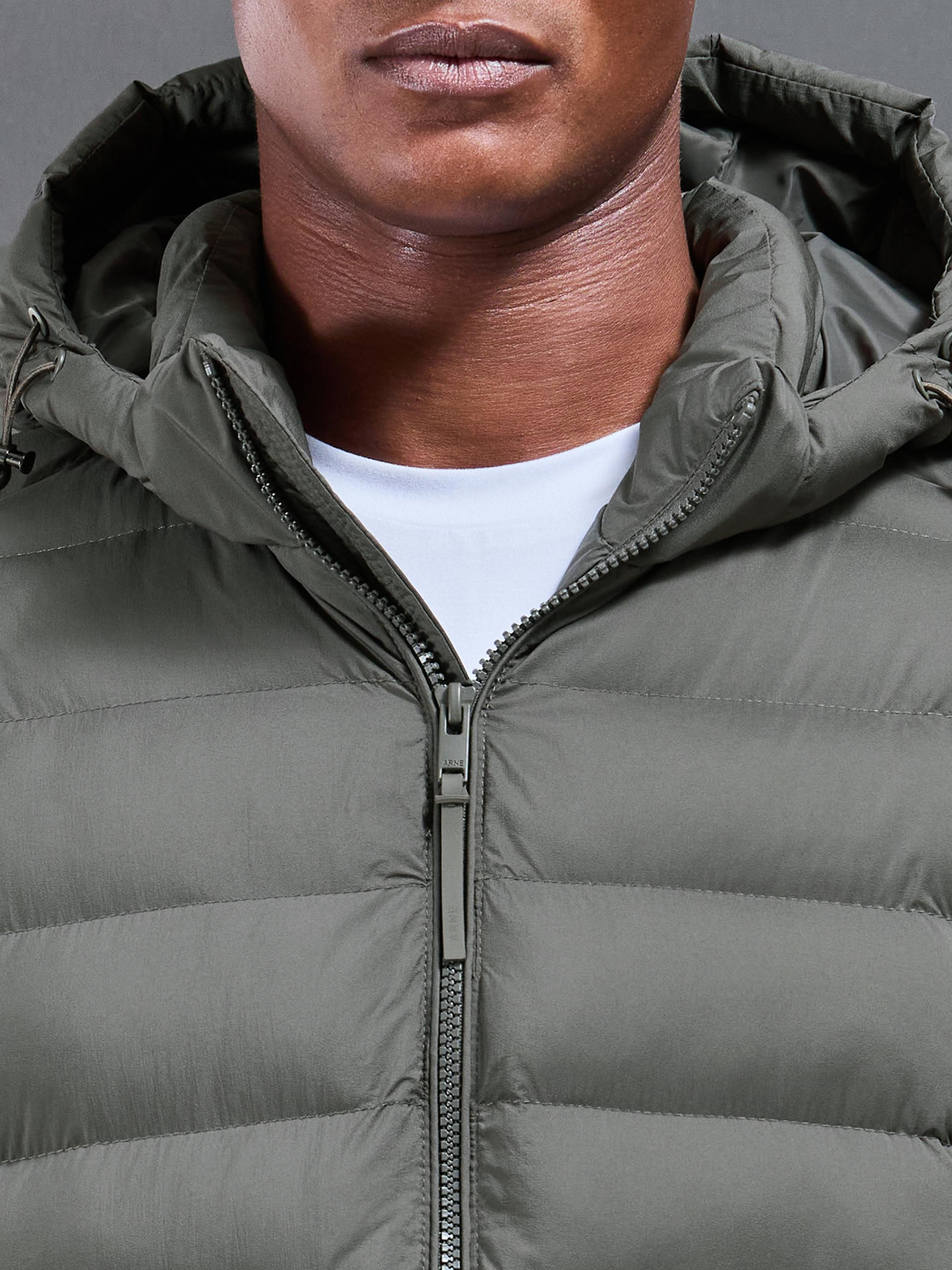 Technical Short Puffer Jacket in Olive
