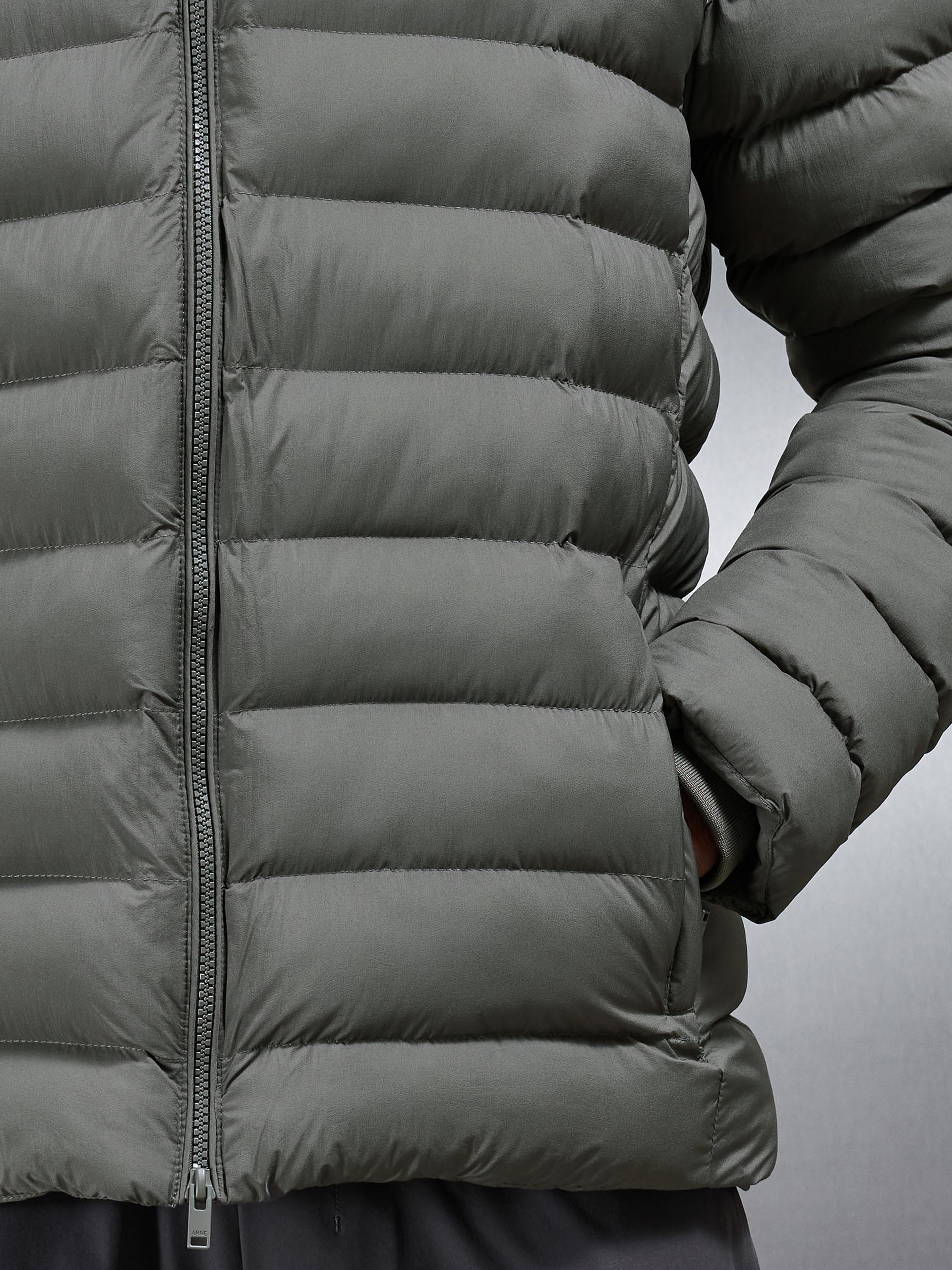 Technical Short Puffer Jacket in Olive