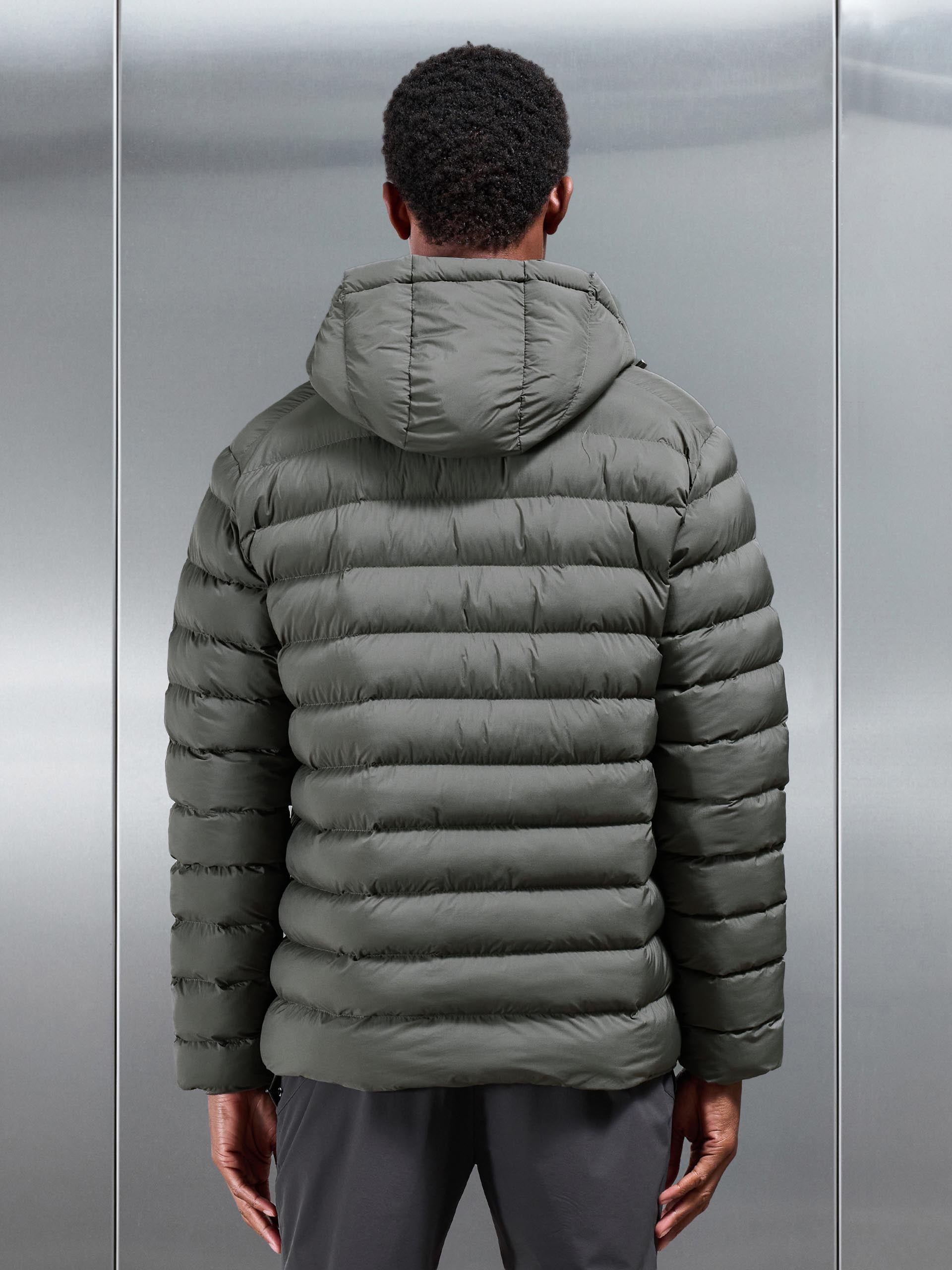 Technical Short Puffer Jacket in Olive