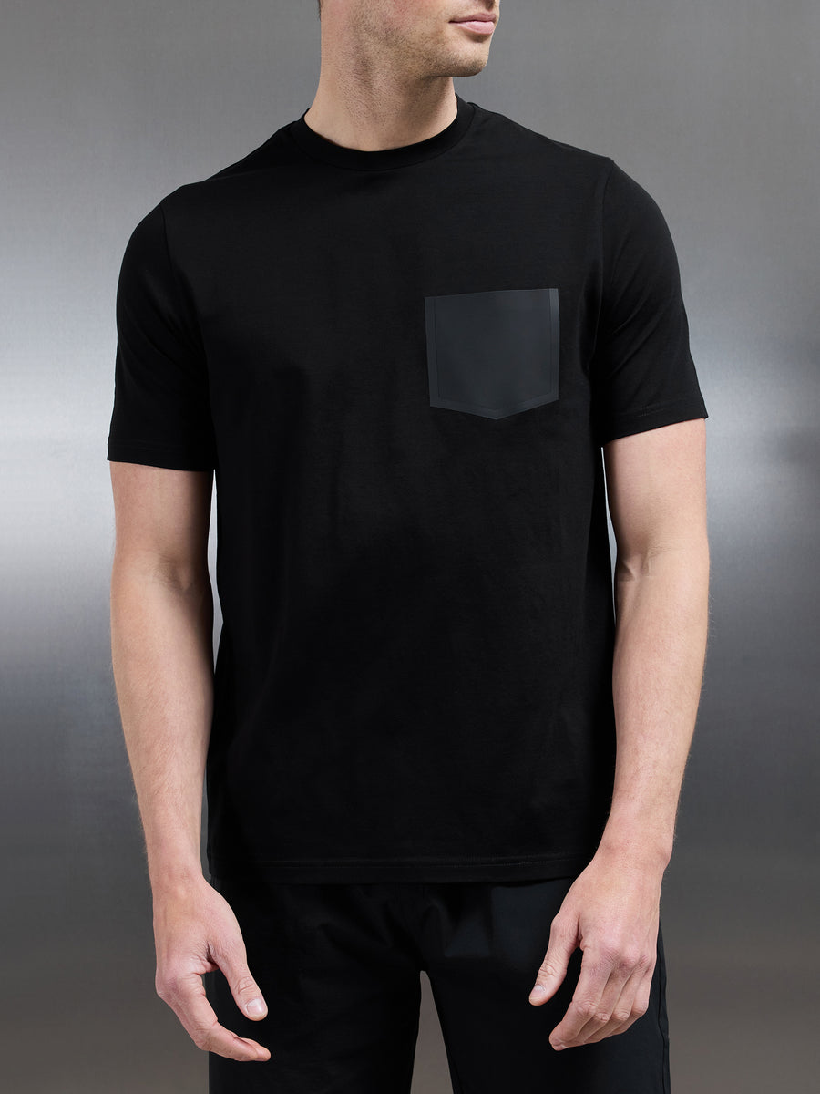 Technical Cotton Stretch Pocket T-Shirt in Black