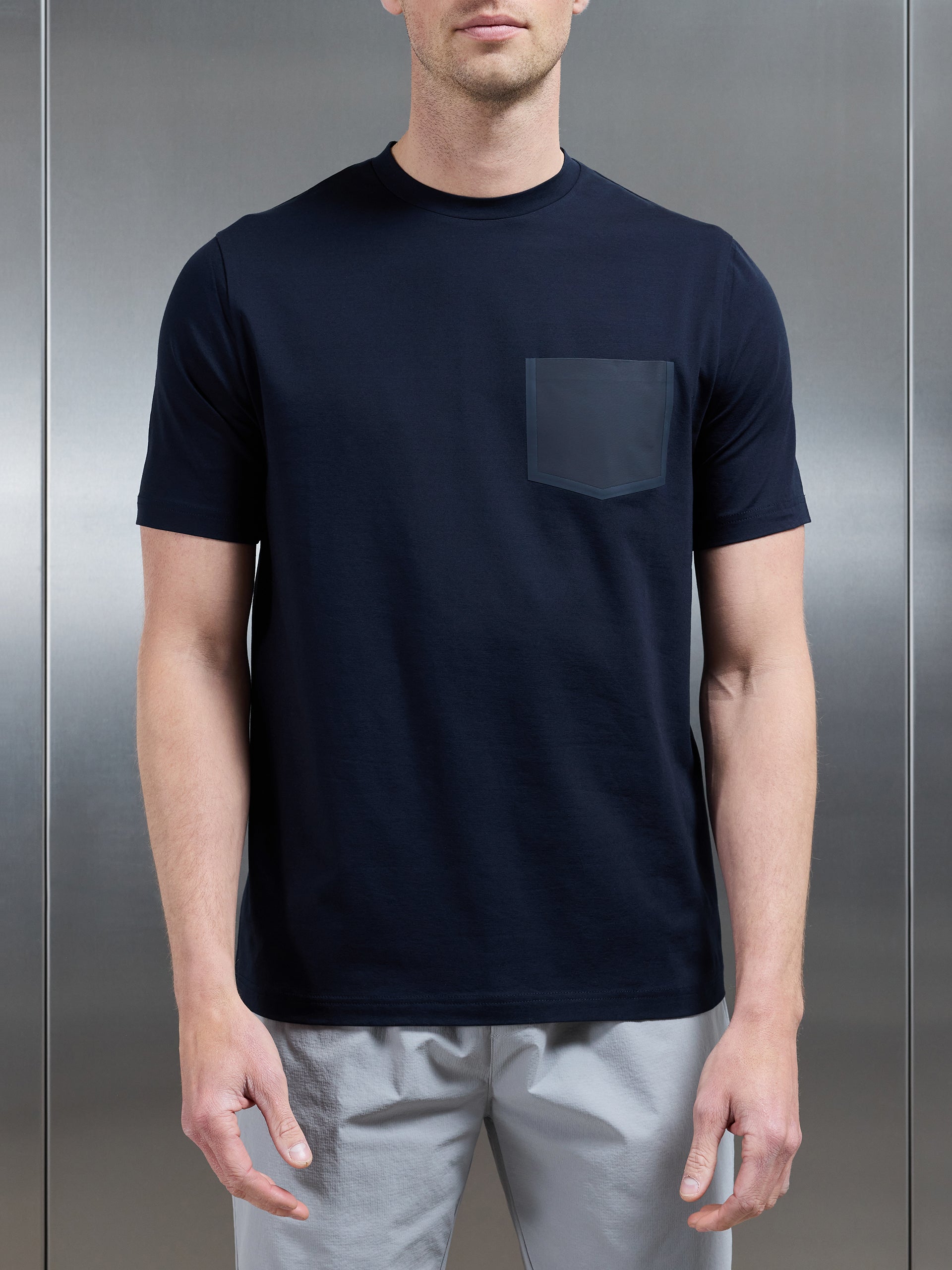 Technical Cotton Stretch Pocket T-Shirt in Navy