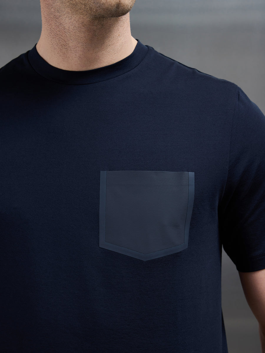 Technical Cotton Stretch Pocket T-Shirt in Navy