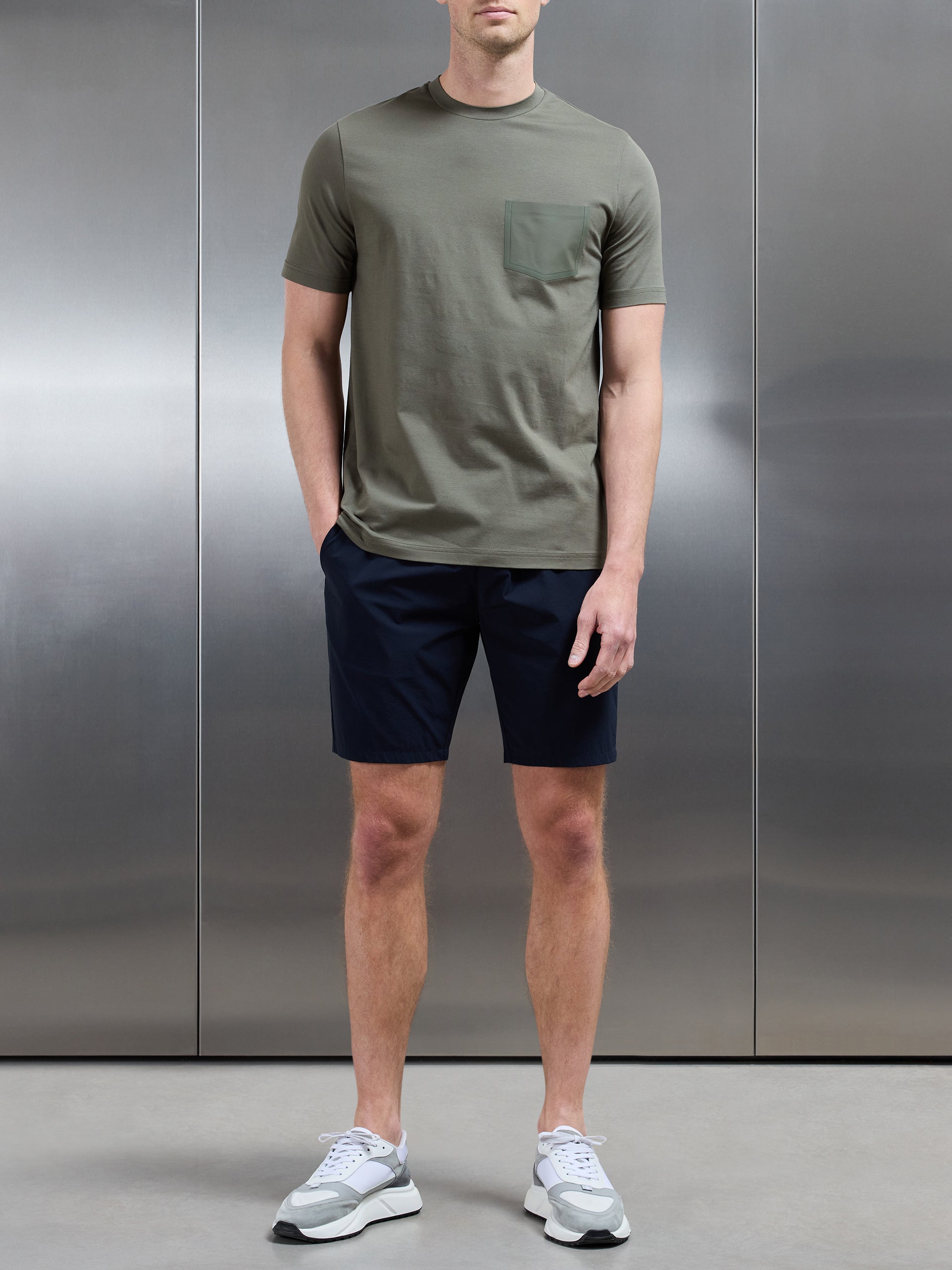 Technical Cotton Stretch Pocket T-Shirt in Sage