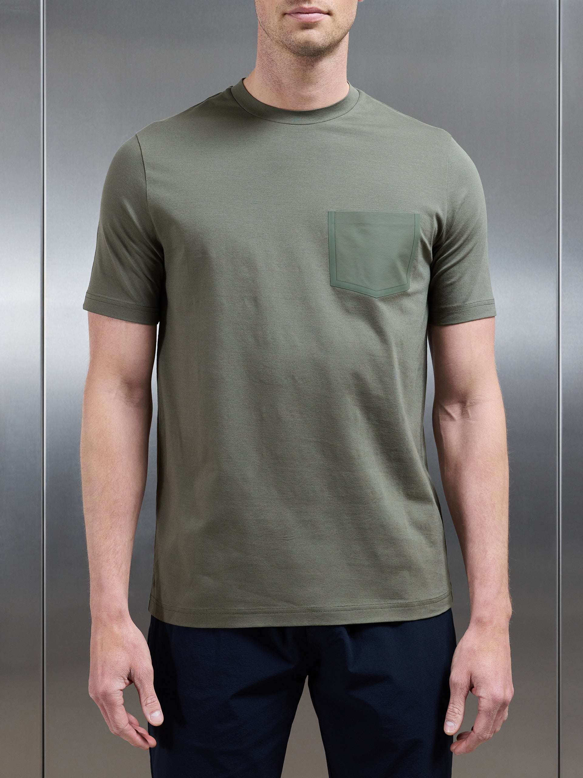 Technical Cotton Stretch Pocket T-Shirt in Sage