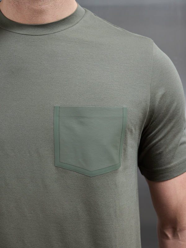 Technical Cotton Stretch Pocket T-Shirt in Sage