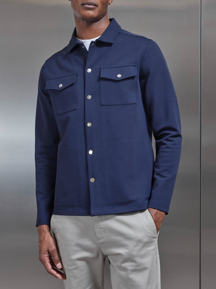 Technical Jersey Overshirt in Navy