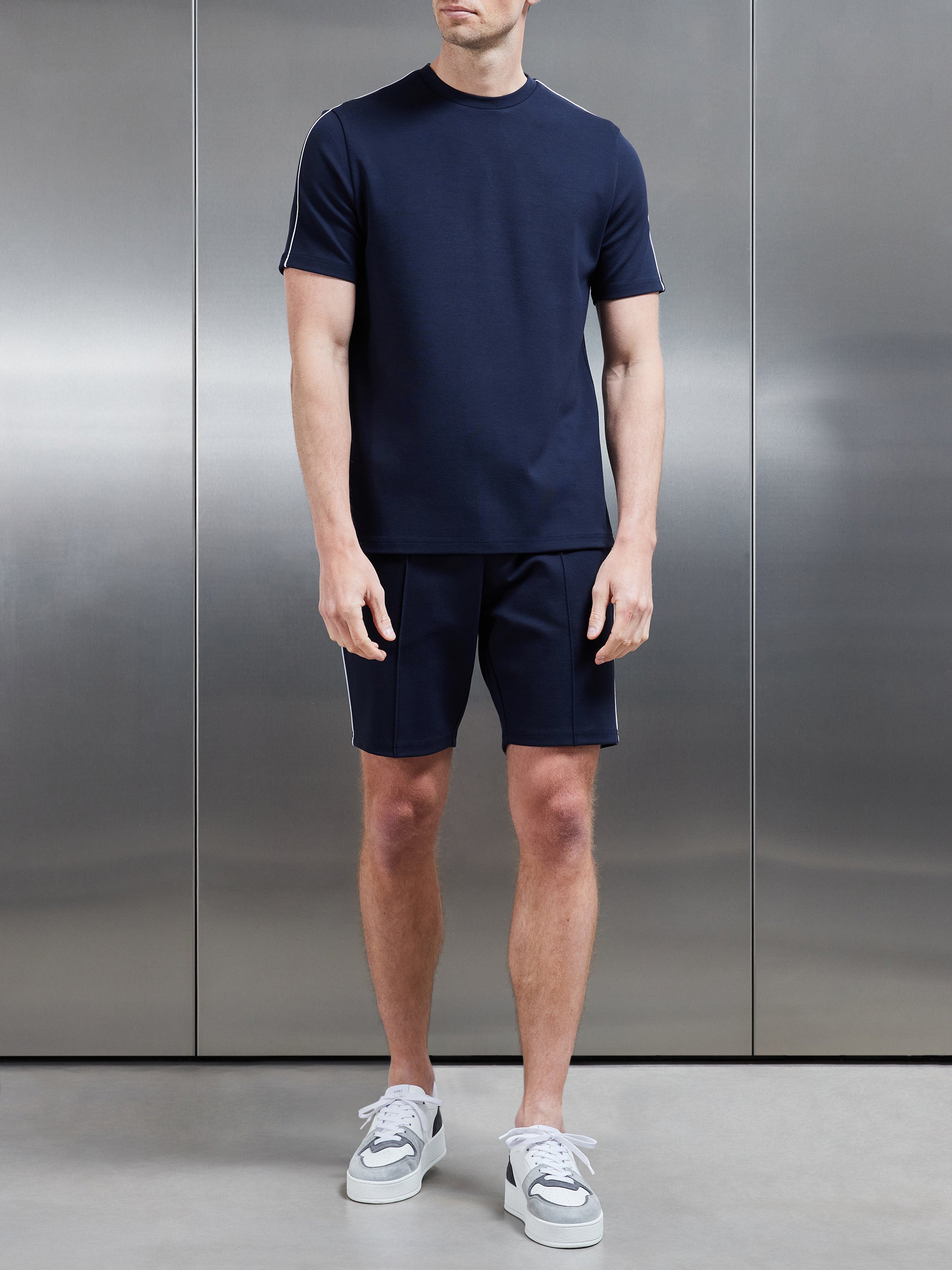 Technical Jersey Piping Short in Navy