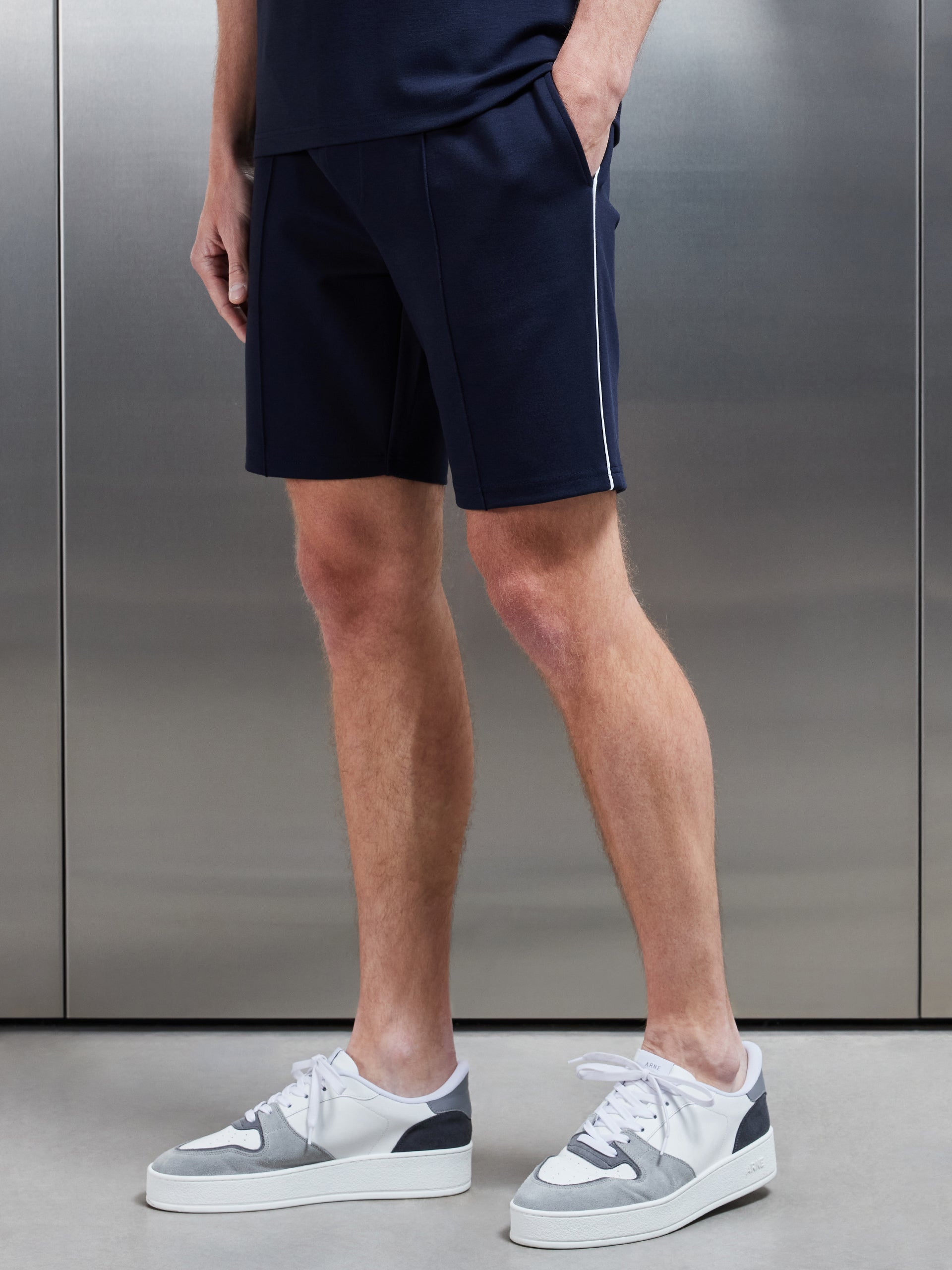 Technical Jersey Piping Short in Navy