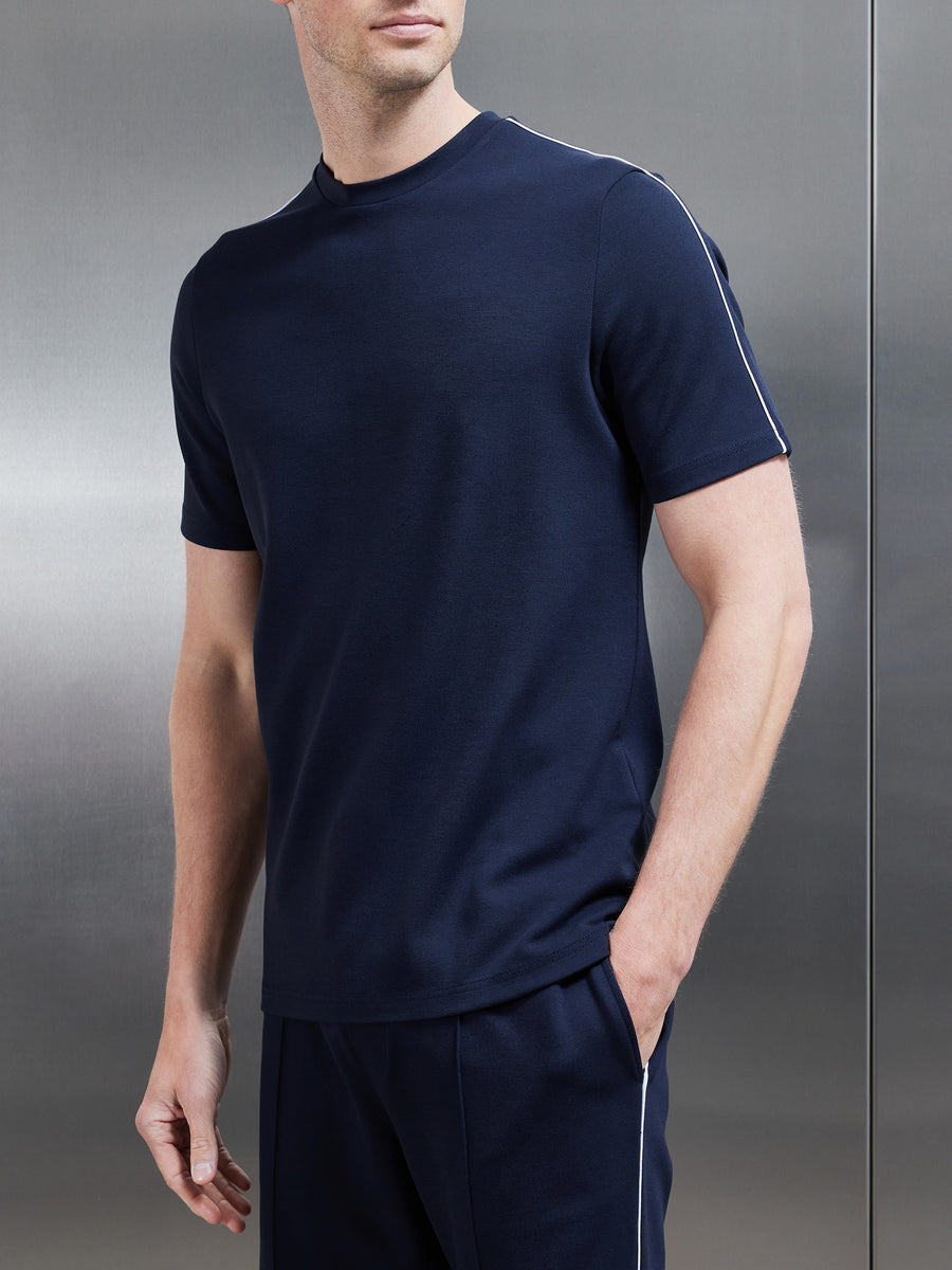 Technical Jersey Piping T-Shirt in Navy